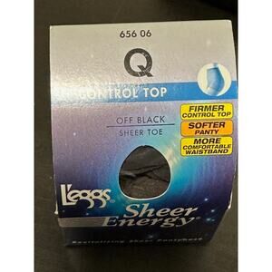 L'eggs‎ Leegs Sheer Energy Control Top Sheer Toe Off Black size Q 65606 Firmer